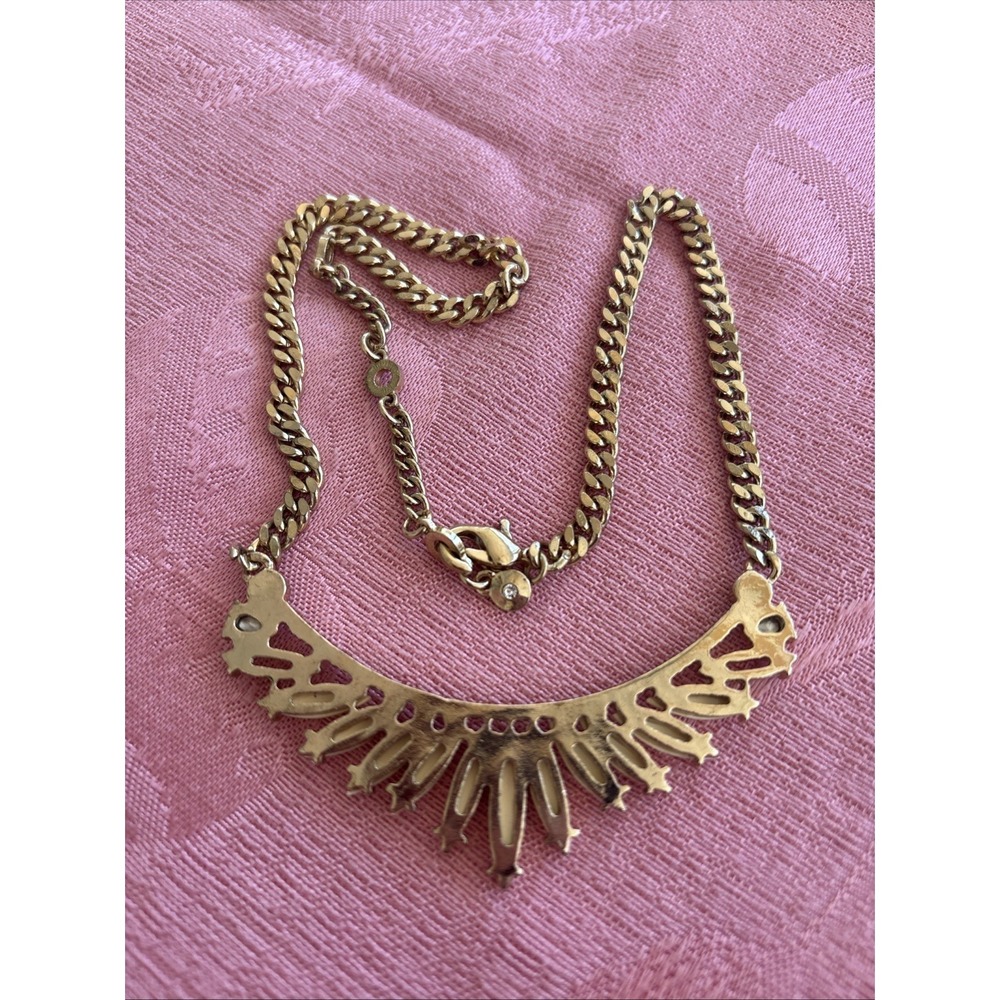 Henri Mendel Statement Necklace Gold Toned & Cream Color 17" Missing 2 Stones - Picture 6 of 8
